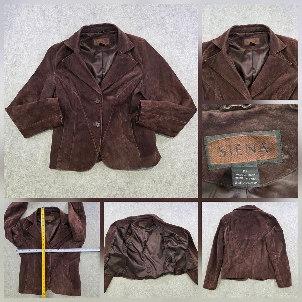 Siena Blazer Womens 10 Brown Suede Leather Single Breasted‎ Lined Jacket